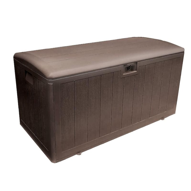 Plastic Development Group 105-Gallon Resin Outdoor Storage Patio Deck Box, Gray - Brown - 105 Gallon, Standard Closure