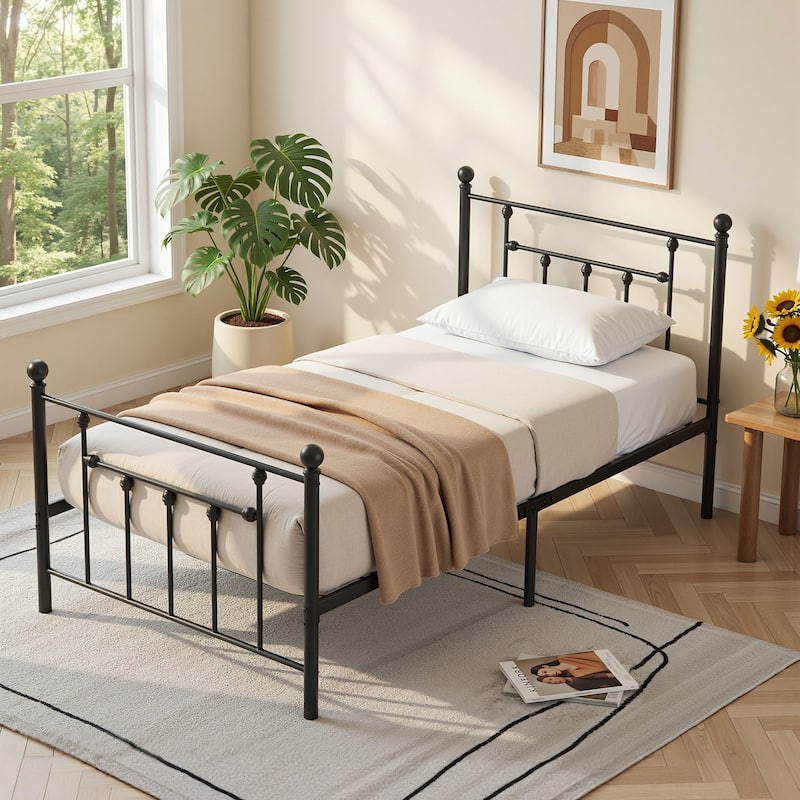 VECELO Metal Platform Bed Frame with Headboard and Footboard Heavy Duty Slat Support Underbed Storage Space Victorian Style