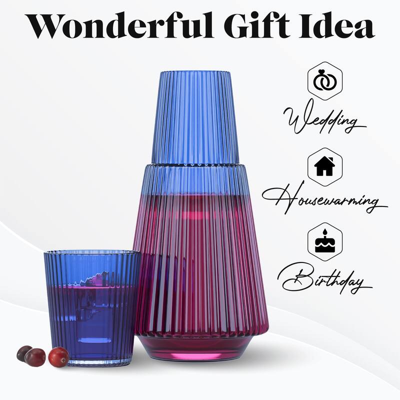 American Atelier Vintage Bedside Water Ribbed Carafe with Lid Tumbler