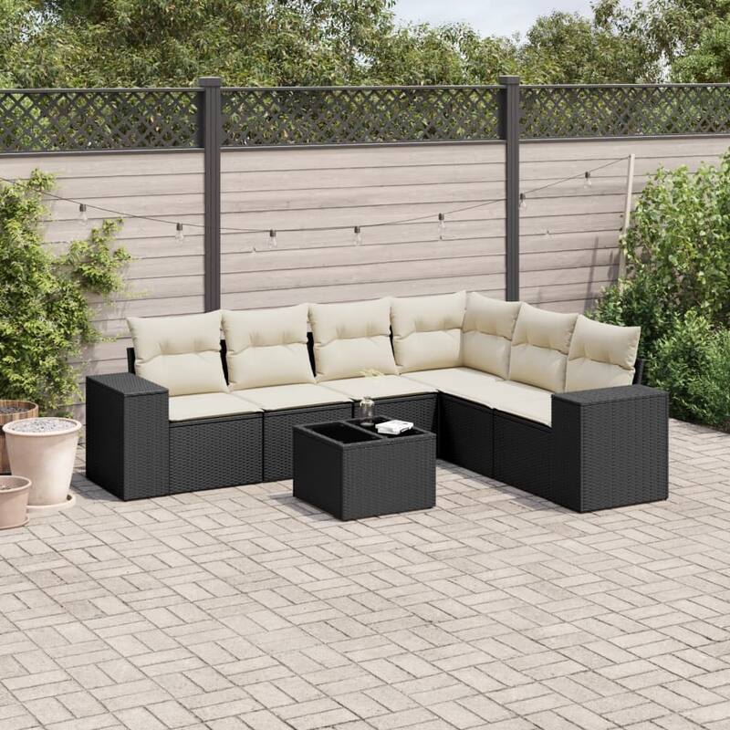 vidaXL Garden Sofa Set Black, Cream white - 24.4 x 32.7 x 27.2 - Black Large