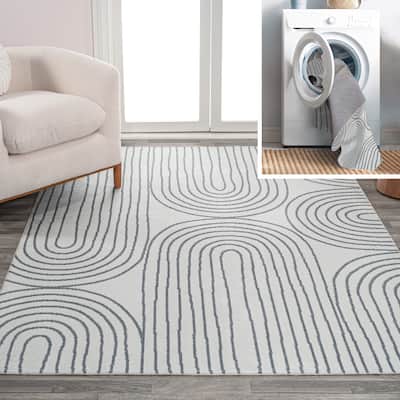 JONATHAN Y Arches Contemporary Glam Geometric Machine-Washable Cream/Dark Gray Area Rug
