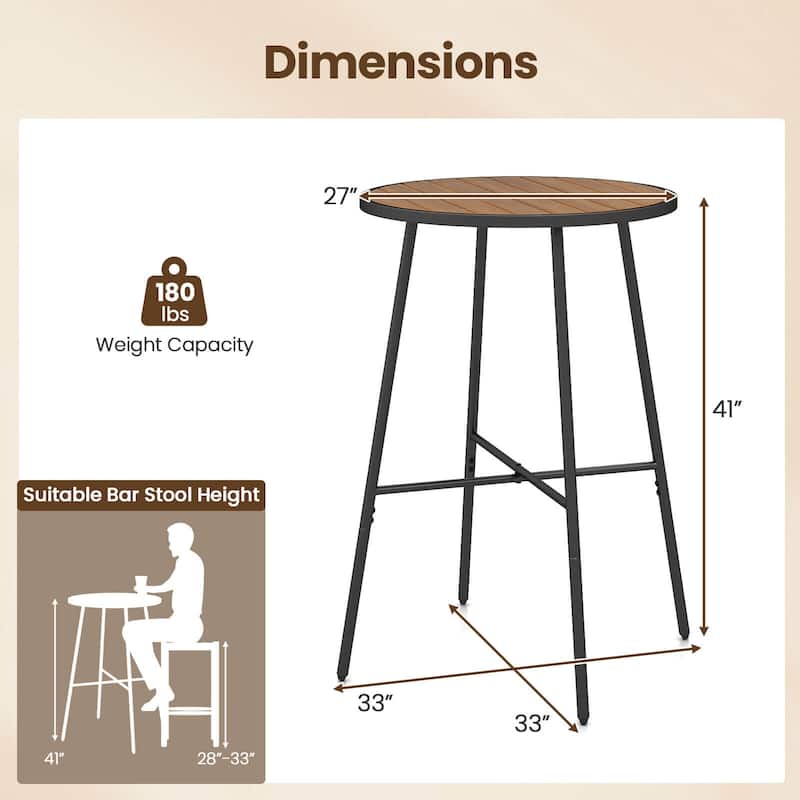 Costway 41” Bar Height Patio Table with Acacia Wood Top, Metal Frame - See Details
