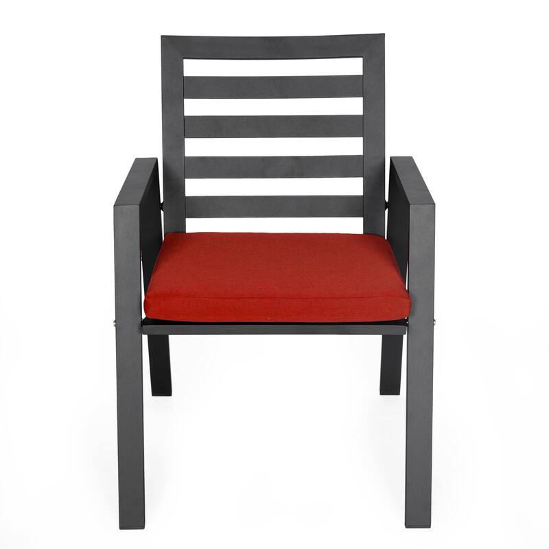 Chelsea 5-Piece Aluminum Outdoor Dining Set 48 in. Round Table and 4 Dining Armchair w/ Cushions