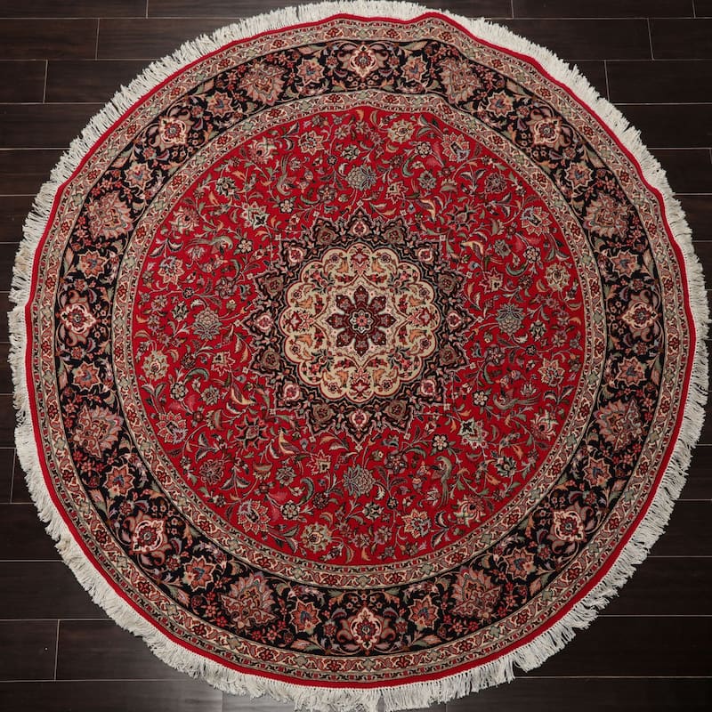 6'4''x6'4'' Hand Knotted Round Wool Red Oriental Area Rug - 6' 4'' x 6' 4''-Round