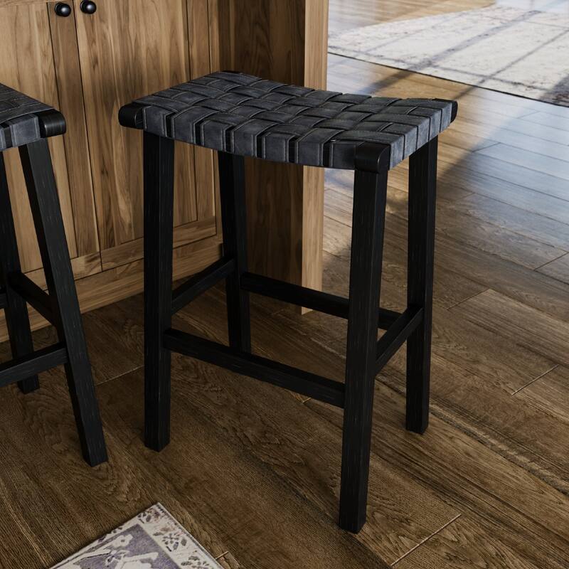 Maven Lane Noah Backless Kitchen Dining Stool with Vegan Leather - Aged Black - Bar Height