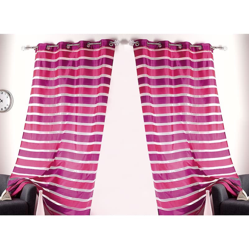 Striped Sheer Extra Wide Window Curtain Panel - Light-Filtering Drape for Modern Home Decor - 2 Panels - Pink/Fuchsia