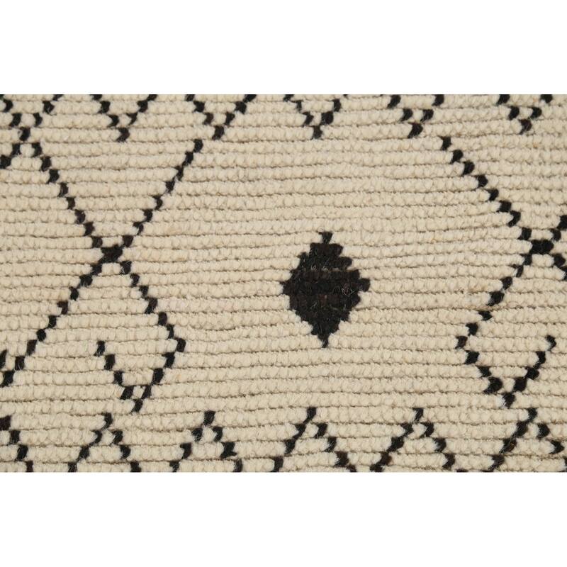 Ivory Striped Moroccan Oriental Accent Rug Handmade Wool Carpet - 2'10"x 5'6"