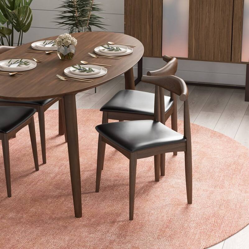 Spruce & Spring Modern Upholstered Dining Chairs Set with Solid Wood Frame Kitchen Side Chairs - Set of 2 - Walnut-Black Faux Leather Seat