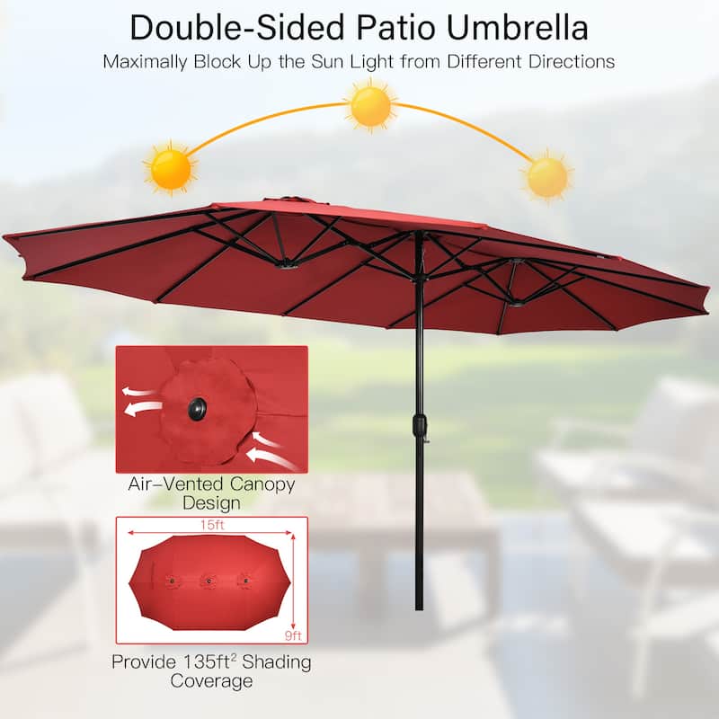 Gymax 15 ft Double-Sided Patio Twin Umbrella Extra-Large Market