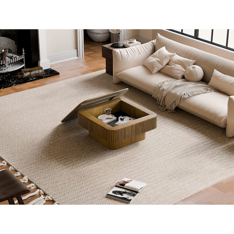 Modern 31.5" Square Coffee Table with Storage Solid Wood Veneered Accent Table for Living Room or Bedroom