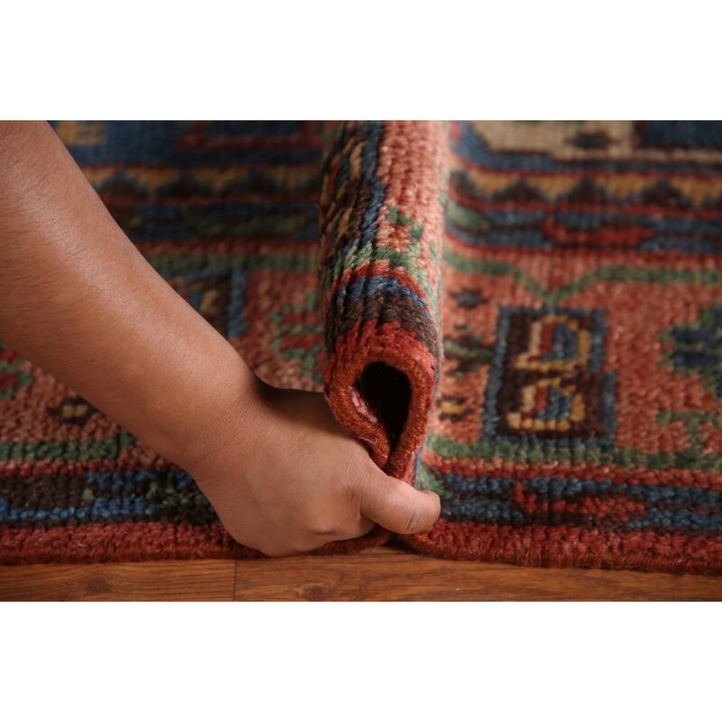 Geometric Red Sirjan Oriental Area Rug Hand-knotted Wool Carpet - 8'0"x 9'10"