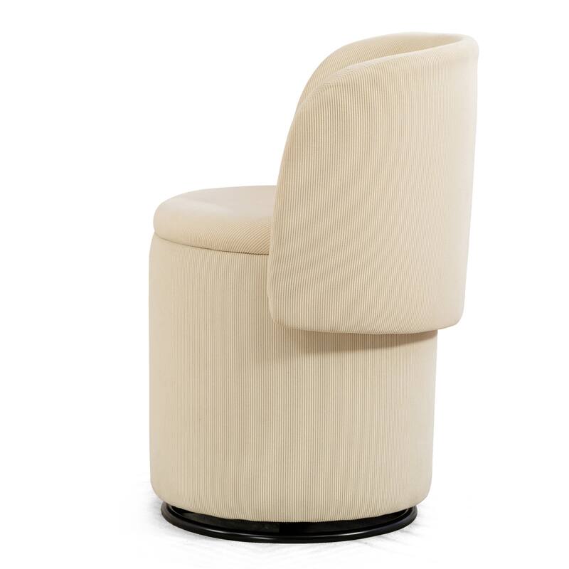 Stylish Upholstered Barrel Chair: 360°Swivel Vanity Stool for Bedroom & Dining Chair, Built-in Storage, Soft Padded Accent Seat