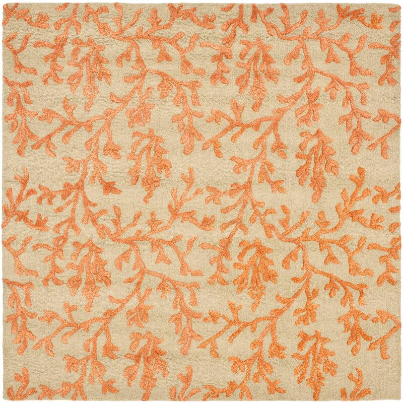 SAFAVIEH Handmade Soho Destinee Ferns N.Z. Wool Rug - 6' Square - Green/Gold