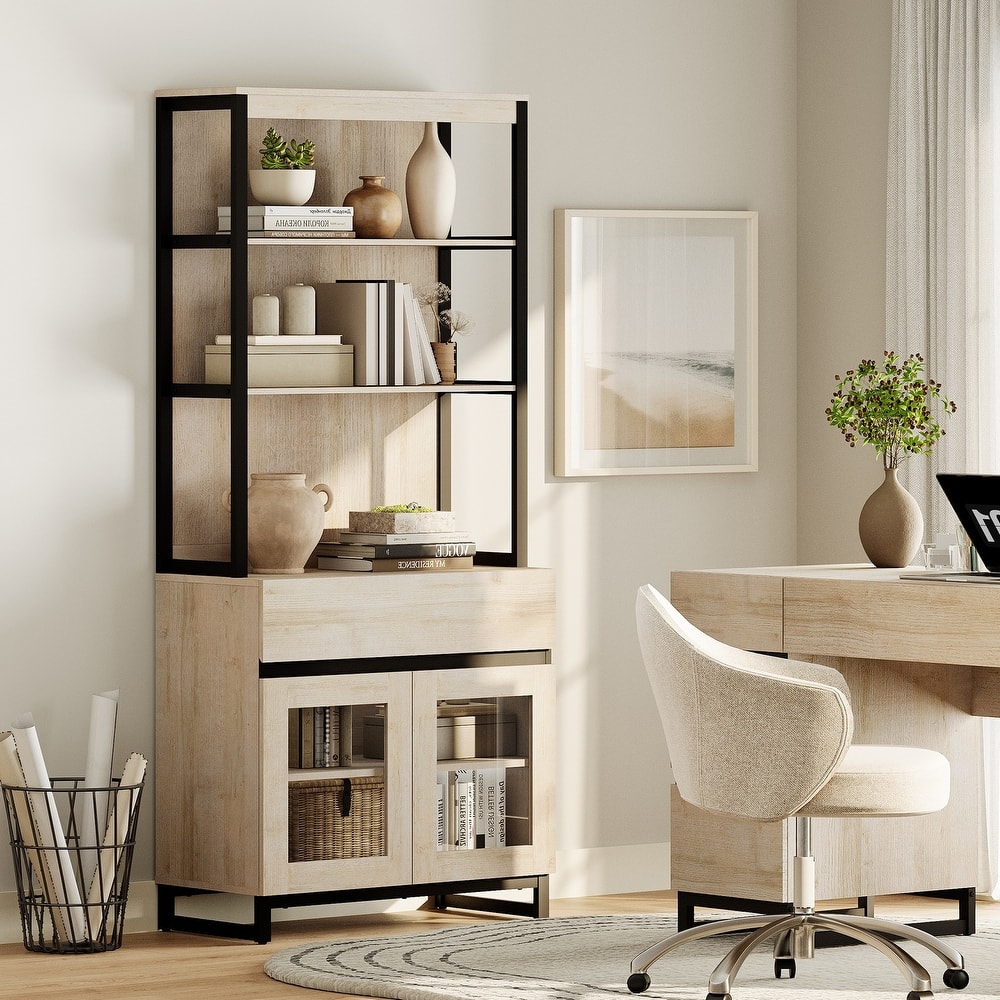 Modern 72" Tall Bookcase with Drawer and Open Book Shelfs for Home Office, Living room.