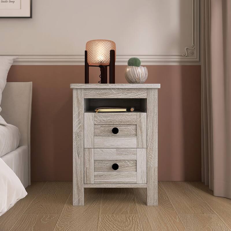 18 Inch Farmhouse Wooden Nightstand with 2 Drawers, Wood Side Table with Storage Cabinet for Bedroom - Antique Gray - 2-drawer