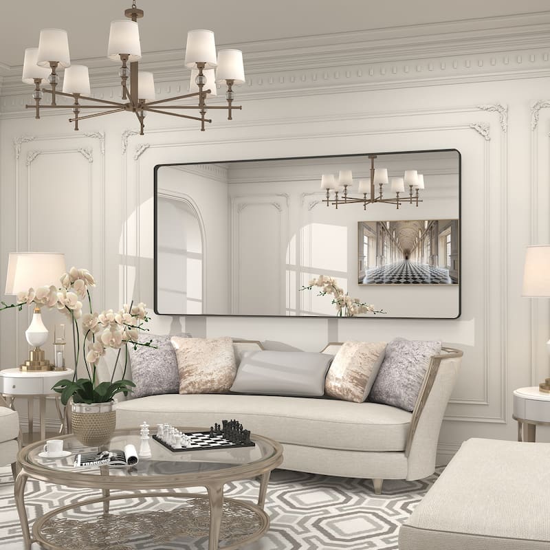 Bathroom Vanity Mirror with Aluminum Alloy Framed, Tempered Glass, Wall Mounted - 72x40