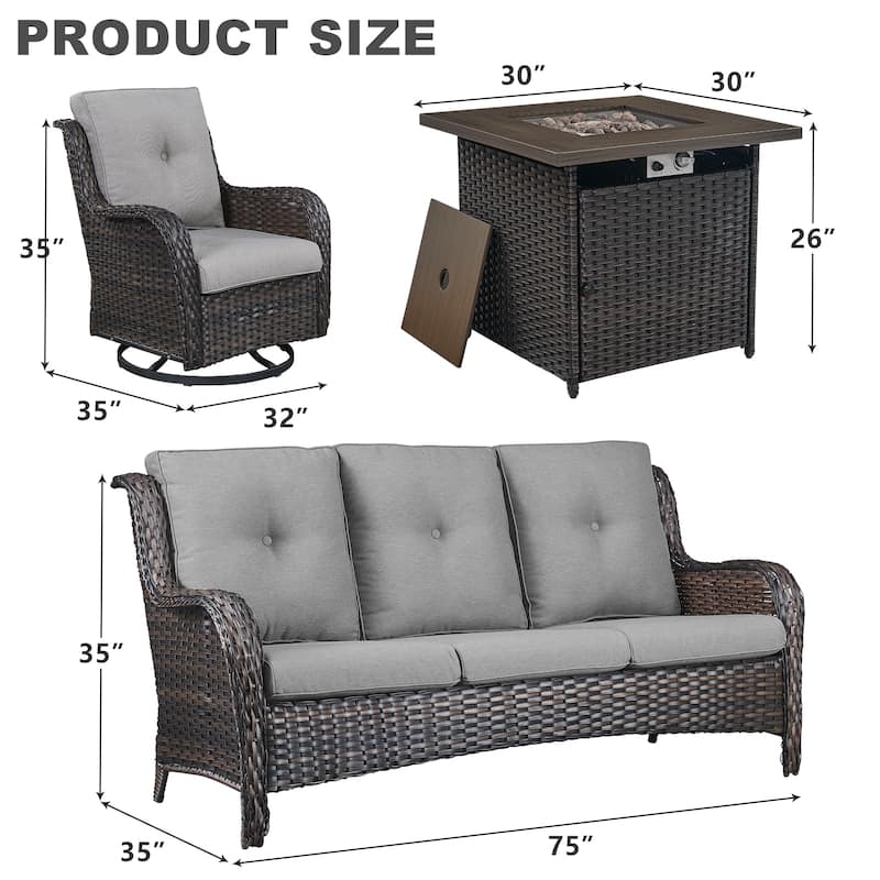 Gymojoy Sofa Swivel Chairs with 50,000 BTU Propane Fire Pit Table