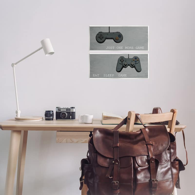 Stupell Gamer Phrases on Grey Wall Plaque Art Design By Kim Allen (Set of 2)