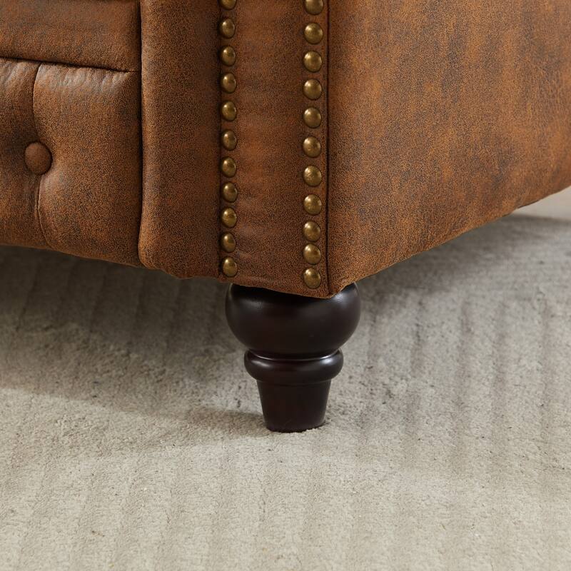 85.5" Tech Fabric Sofa with Rolled Arms and Button Tufted Design