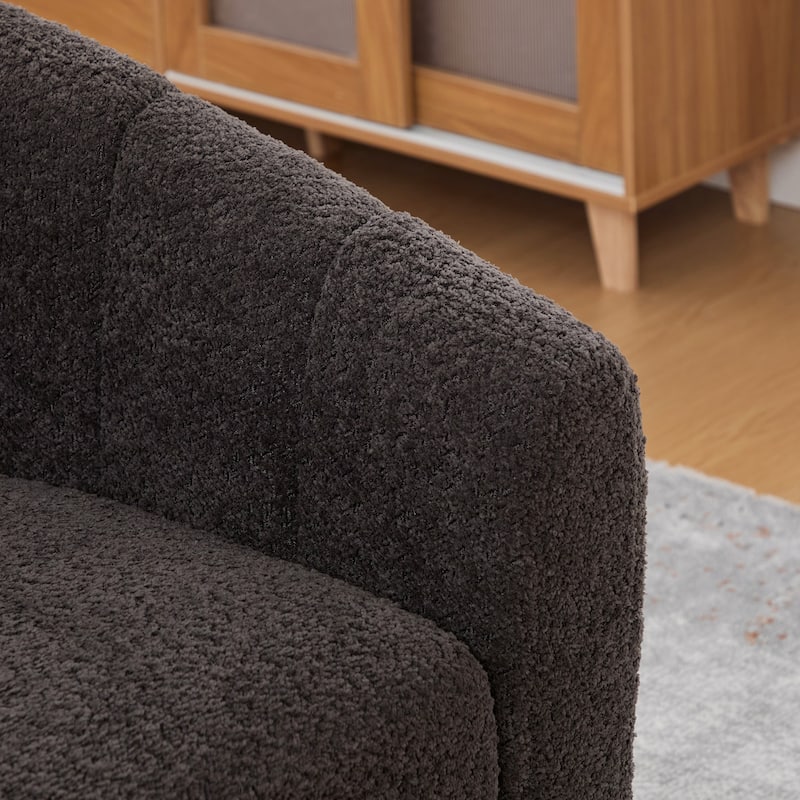 Chenille Upholstered Swivel Barrel Chair, Tufted Pumpkin-Shape Club Armchair, Lounge Reading Chair with Metal Base