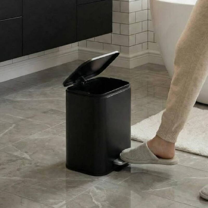 3.2 Gal Fingerprint-Proof Step Rubbish Bin, Trash Can for Bathroom, Kitchen - Black
