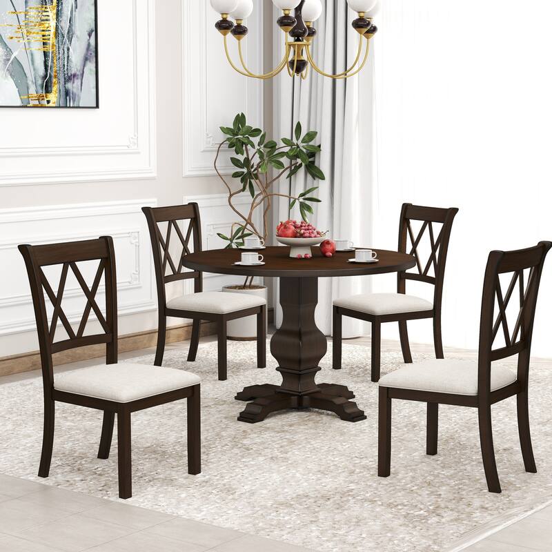 Roundhill Furniture Havre 5-Piece Pedestal Round Dining Set