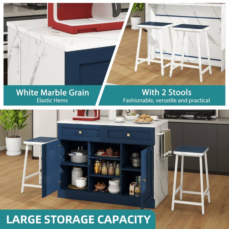 Moasis Modern Kitchen Furniture with Power Outlets, Kitchen Cabinet with Functional Design and White Marble Finish