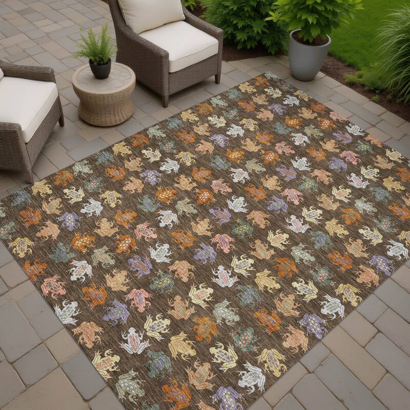 Machine Washable Indoor/ Outdoor Modern Frogs Chantille Rug