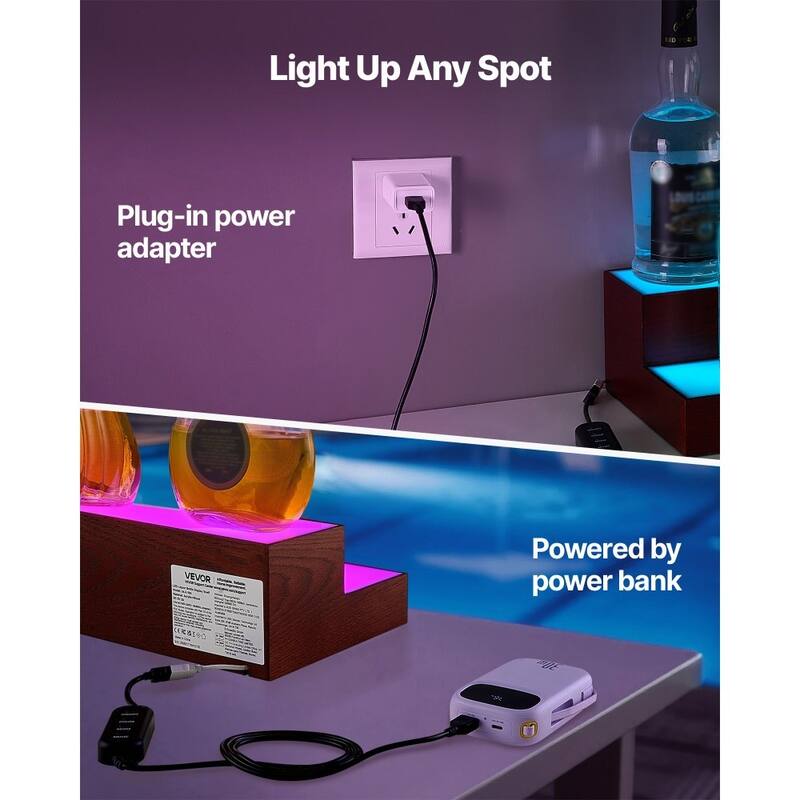 Multi-Color Acrylic and Pine Wood 2-Tier Wine Display Shelf with LED Lighting and Remote Control