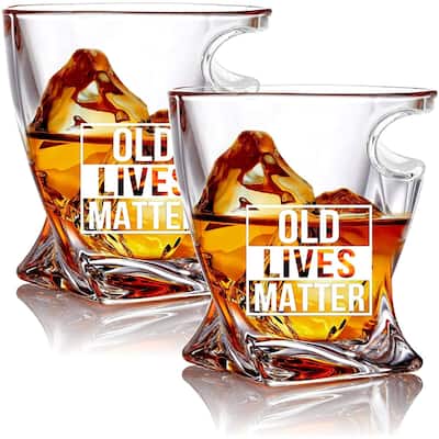 Whiskey Scotch Glass 12 oz - Senior Citizens Whiskey Glasses Funny Personalized Birthday Gift for Dad, Grandpa- 2Pk