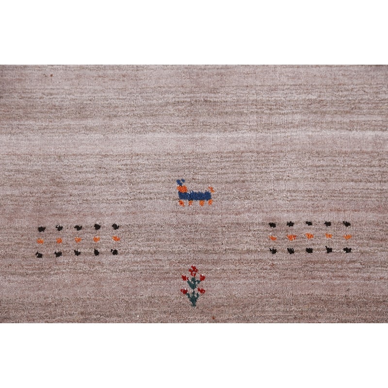 Hand Knotted Oriental 100% Wool Carpet Tribal Stripe Brown Gabbeh Area Rug - 4' 11'' X 3' 1''