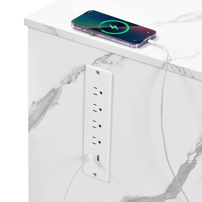 Moasis Modern Kitchen Furniture with Power Outlets, Kitchen Cabinet with Functional Design and White Marble Finish