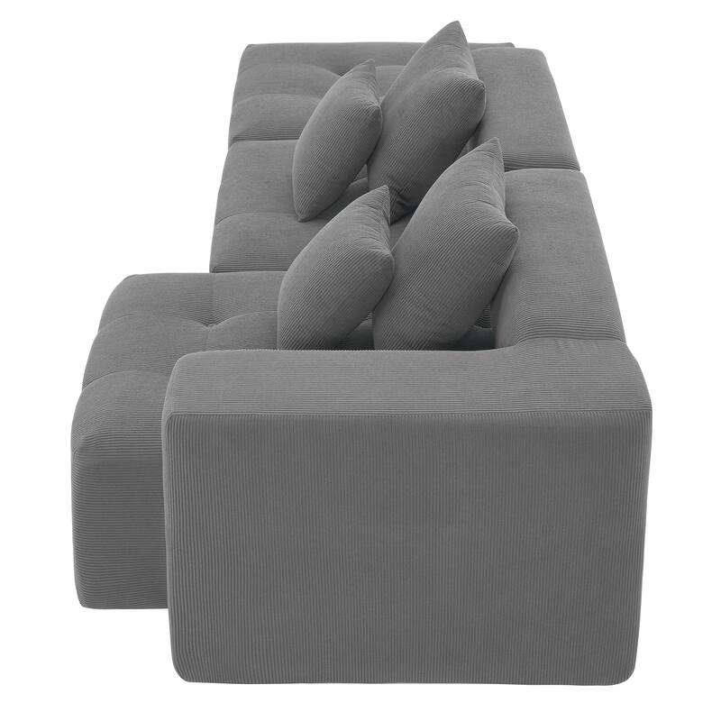105.5" Corduroy L-Shaped Modular Sectional Sofa with Wide and Deep Seat, Tufted Design, and No Assembly Required
