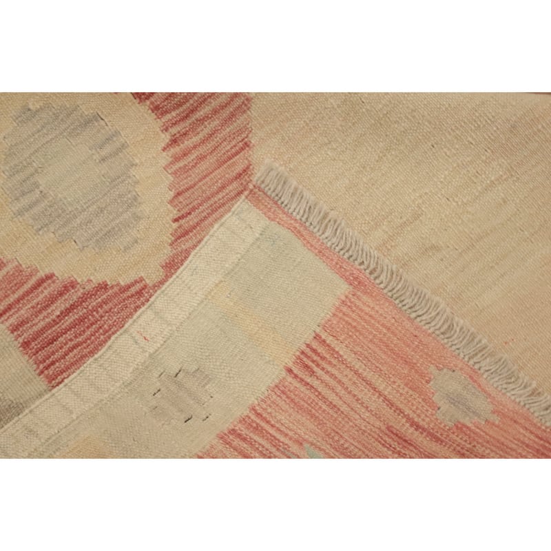 Hand Woven Oriental 100% Wool Carpet Southwestern Tribal Beige & Ivories Kilim Area Rug - 8' 11'' X 5' 8''