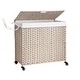 preview thumbnail 24 of 78, Laundry Hamper with Lid Rattan Basket with Removable Bags and Wheels 160L - Light Gray