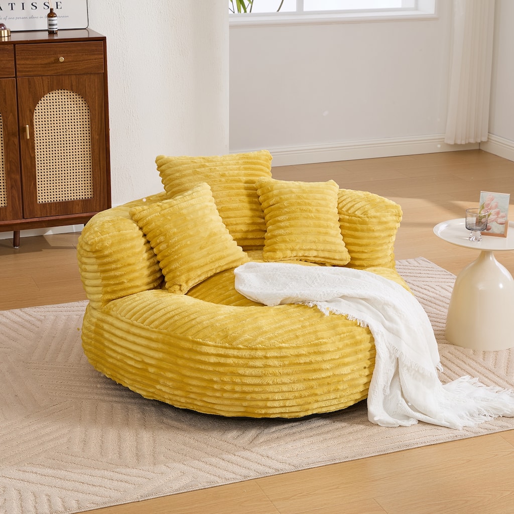 Bean Bag Chairs, Bean Bag Sofa, Oversized Corduroy Bean Bag Chair with 3 Pillows & Armrest, Beanbag Chair Lazy Sofa