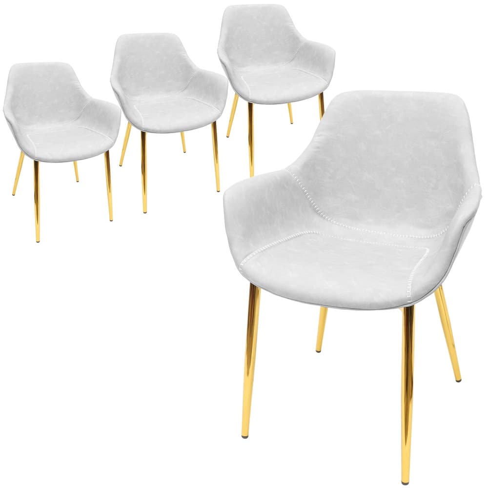Markley Modern Leather Dining Armchair Set of 4 With Gold Metal Legs Accent Side Chair for Kitchens, Living Spaces, or Offices