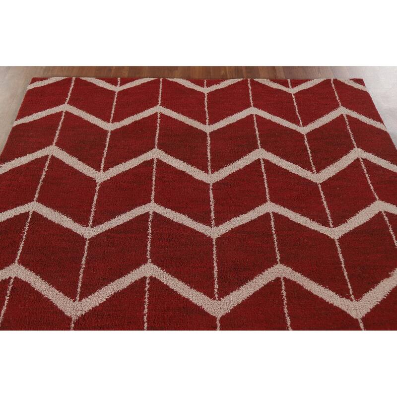 Hand Knotted Oriental 100% Wool Carpet Modern All-Over Red Gabbeh Area Rug - 7' 11'' X 5' 4''