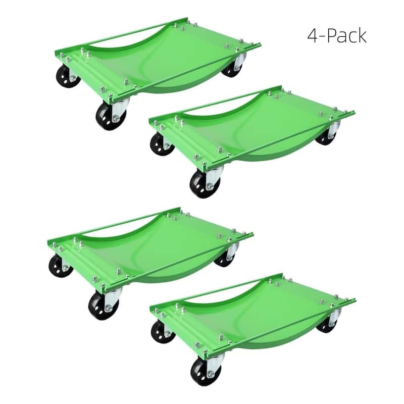 4-Pack Heavy-Duty Car Wheel Dolly Set 10000-lb Capacity 3.5Inch Steel Wheels 24 x 15 in Green - Green