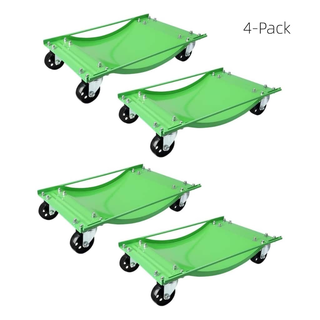 4-Pack Heavy-Duty Car Wheel Dolly Set 10000-lb Capacity 3.5Inch Steel Wheels 24 x 15 in Green