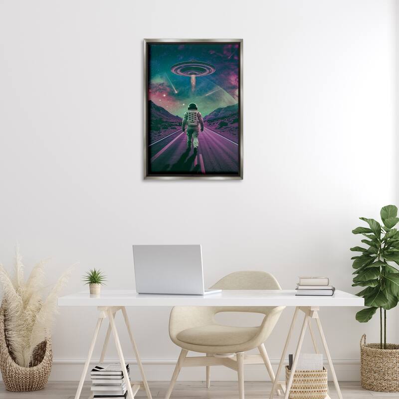 Stupell Alien Spaceship over Astronaut Framed Floater Canvas Wall Art Design By Wumples