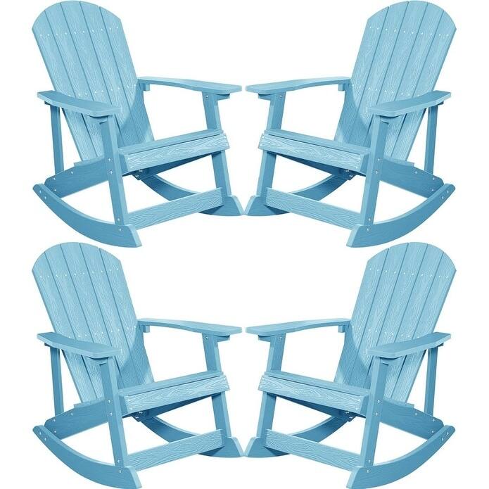 WINSOON HIPS All Weather Outdoor Indoor Oversized Rocking Chair,Adirondack Rocking Chair Set of 4 - Baby Blue