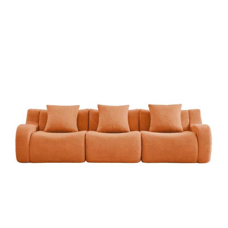 Anmytek Plush 3-Seat Boneless Teddy Fabric Sofa - No Assembly Ergonomic Curved Armrests