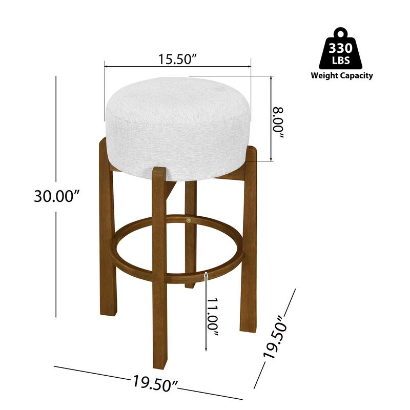 Christopher Knight Home - Vera Rubberwood Upholstered Barstools in Dark Walnut and Ivory Fabric