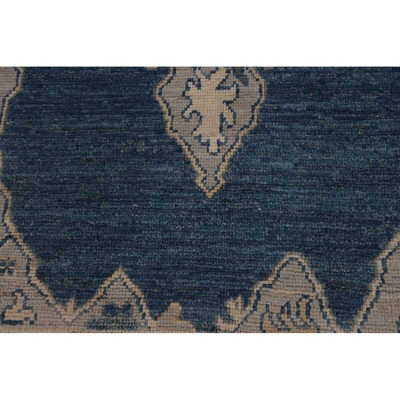 Blue Geometric Oushak Large Rug Hand-Knotted Wool Carpet - 9'10"x 13'10"