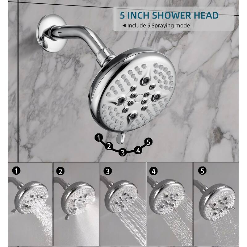 Complete Shower System with Tub Shower Faucet Set 5in Head Matte Black