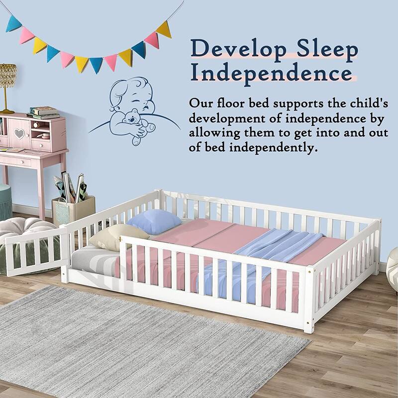 Twin/Full/Queen Size Floor Bed with Safety Guardrails, Toddler Floor Bed for Girls and Boys