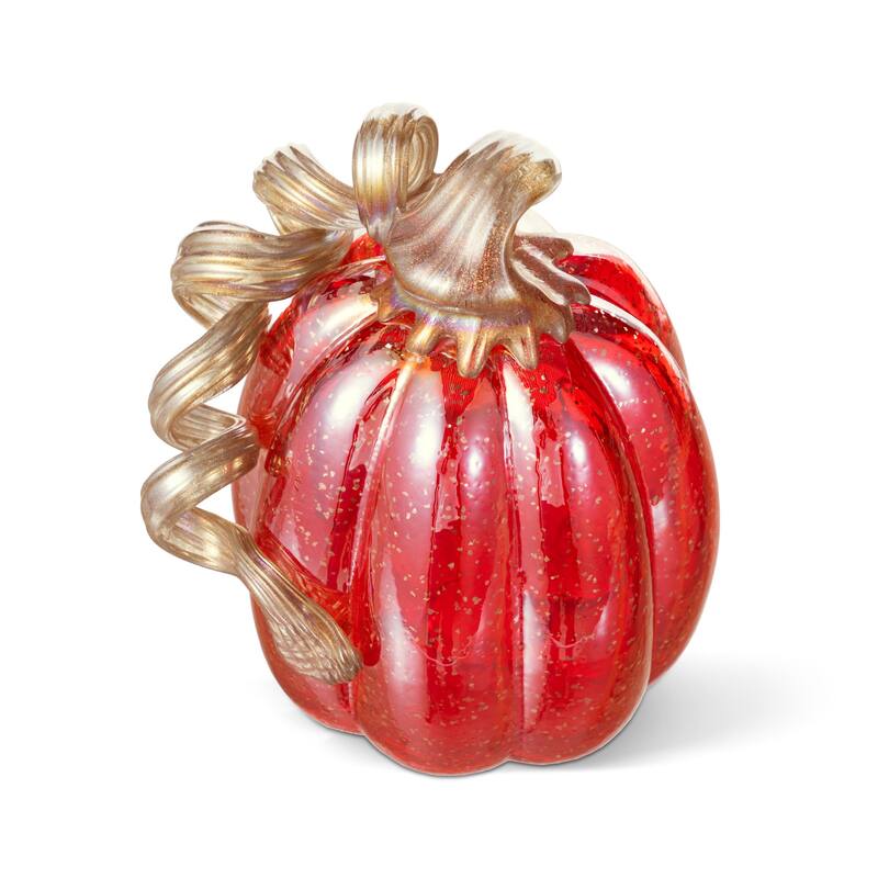 Glitzhome Set of 3 Fall Harvest Red Glass Pumpkin & Gourd with Glitter Thanksgiving Decorating