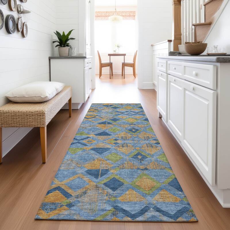 Premium Washable Super Soft Boho Geo Mayfield Rug - Denim - 2'3" x 7'6"