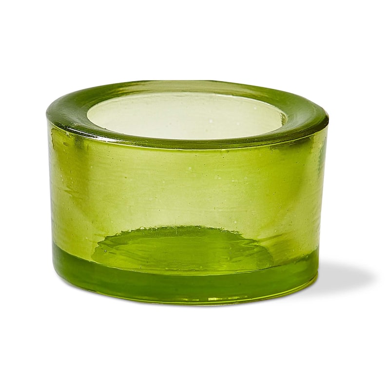 Chunky Light Green Tealight Holder - Glass Candle Holder for Tealights & Votives, Everyday Use, 1.5" H x 2.5" W